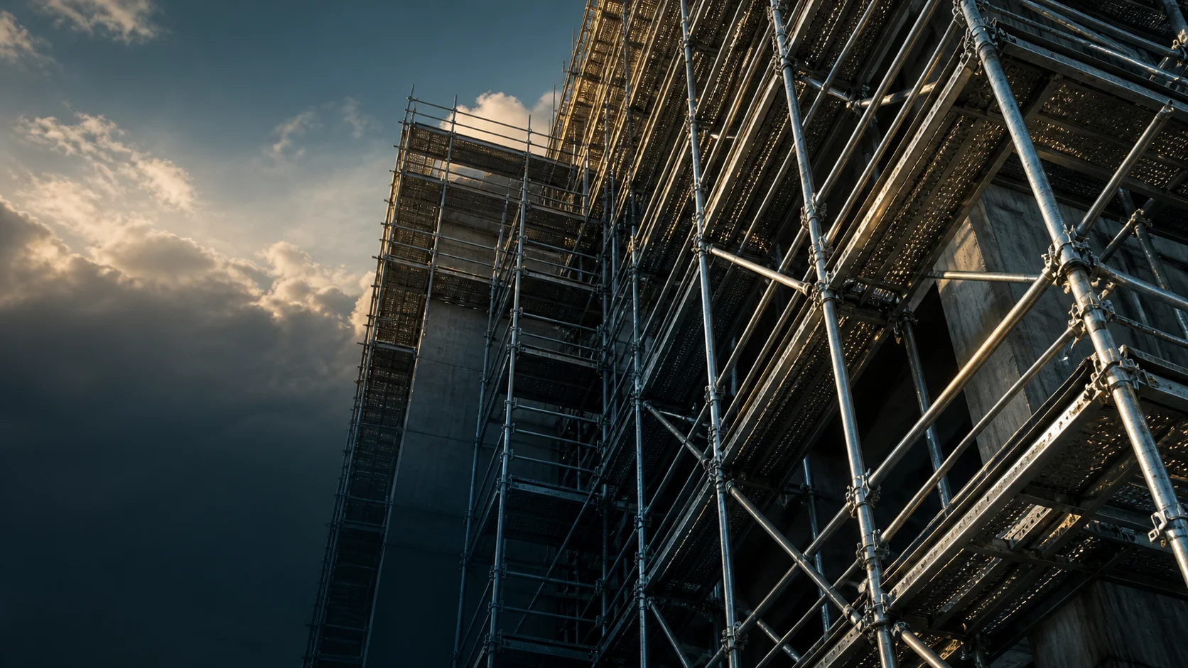 Industrial scaffolding structure seen from below